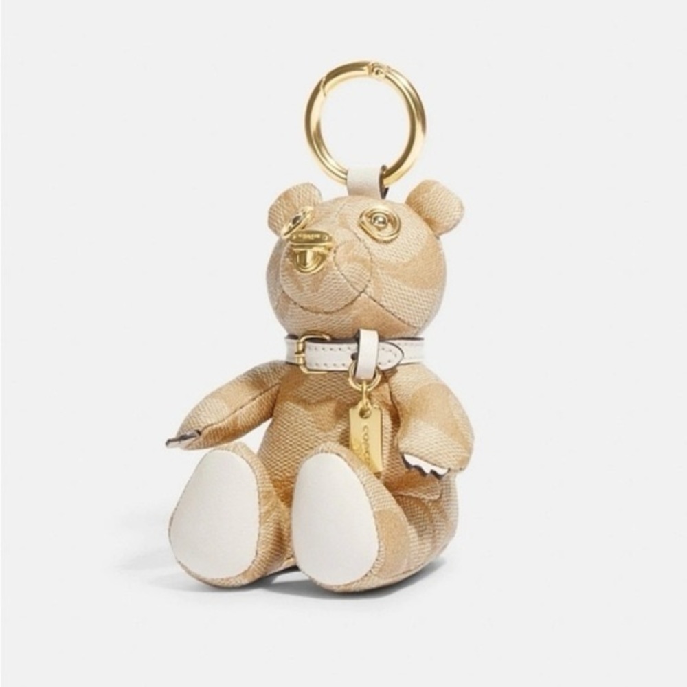 NWT! COACH Gold and White Teddy Bear Bag Charm/ Keychain